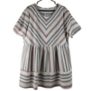 Ces Femme PTY2913 V Necked Striped Peplum Tunic 100% Cotton Sz 2X SUPER CUTE!